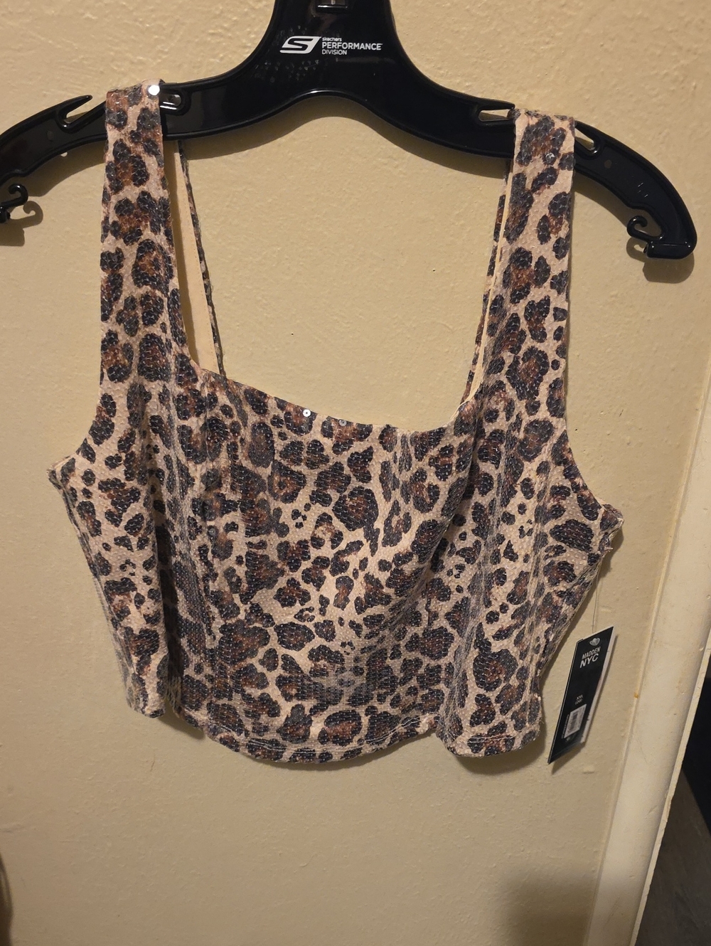 NYC Leopard Print Square Neck Crop Top - Beige & Brown